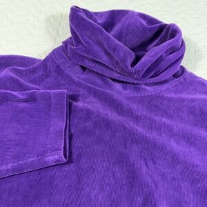 Vtg Bechamel Purple Corduroy Velour‎ Turtleneck Long Sleeve Pullover Top Women L
